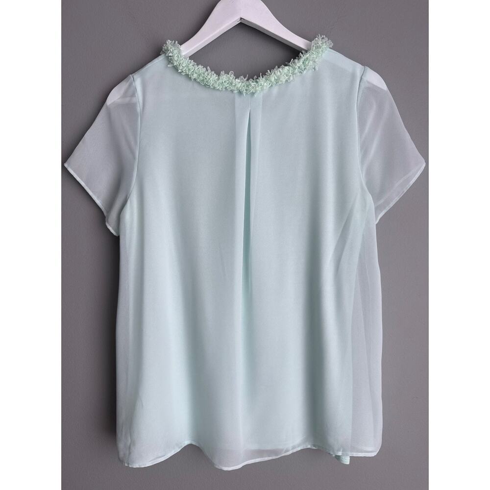 Banana Republic Mint Chiffon Blouse Size S Floral Trim Neck Modal Romantic - Picture 5 of 6